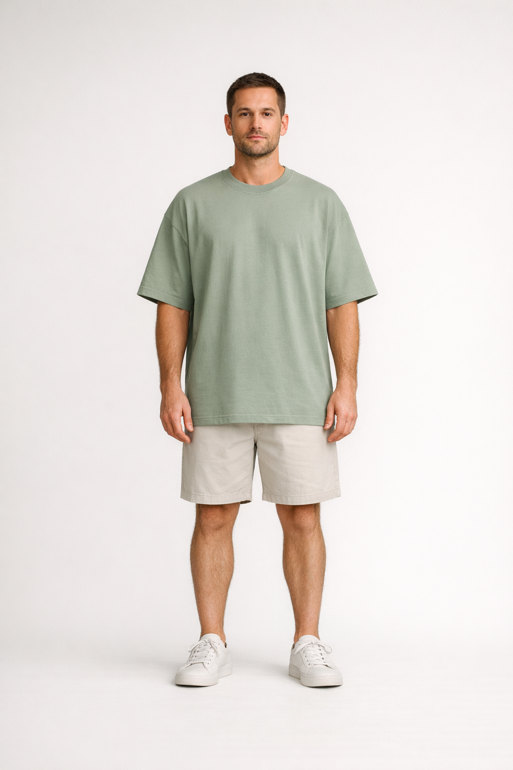 Aster Oversized Tee on model in soft sage