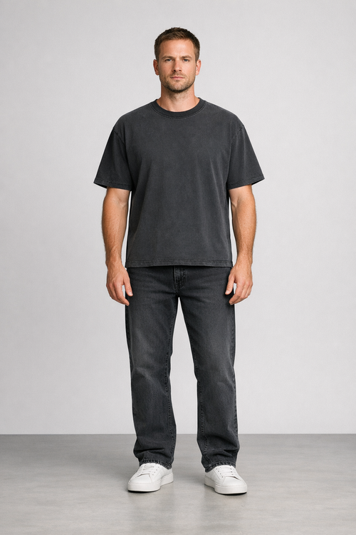 Cedar Boxy Tee on model in washed black
