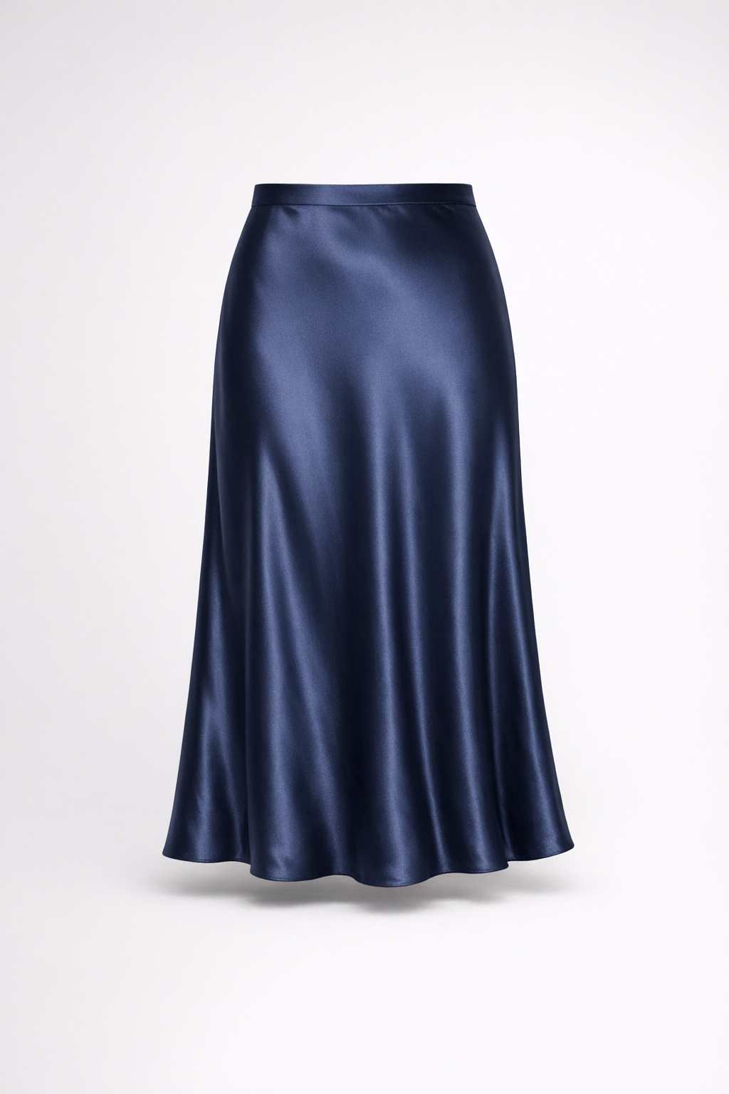Iris Satin Midi Skirt packshot in midnight navy
