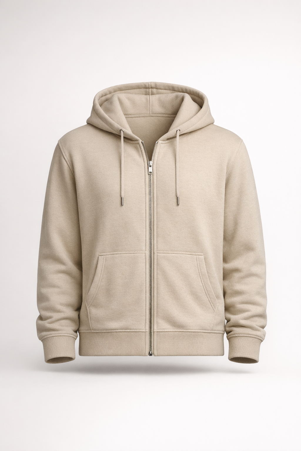 Keene Zip Hoodie packshot in stone beige